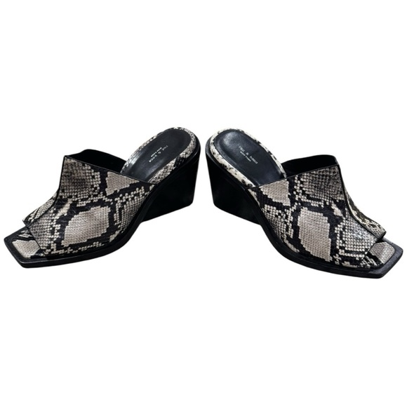 Rag & Bone Designer Santiago Snakeskin Embossed Wedge Sandals Size 37.5 / US 7.5 - Picture 5 of 10
